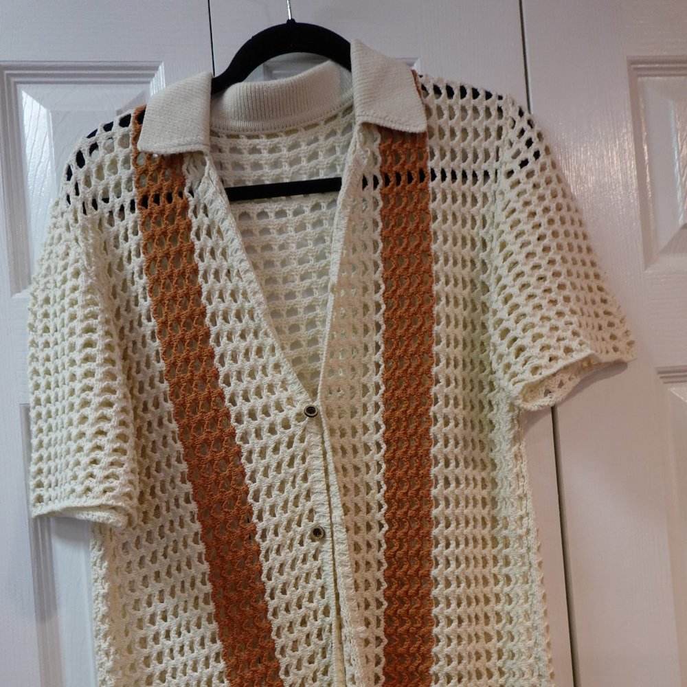 Urban Outfitters BDG Garden Crochet Button Up Short Sleeve Sweater *NWOT*